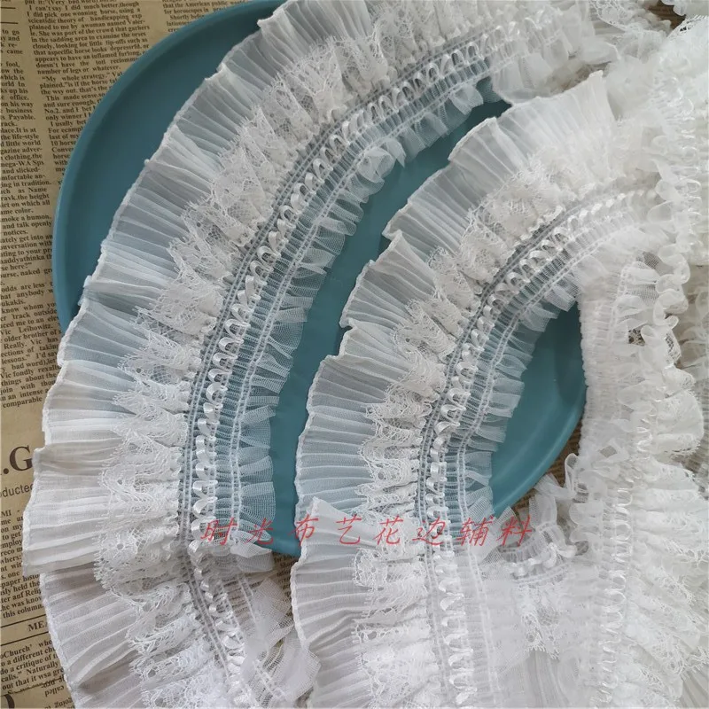 1 Yard Soft Pleated Chiffon  Lace Ruffled Stretch Lace Trim Frill for DIY Sewing Craft Making Lace collar Cuff  Pet Doll Dress