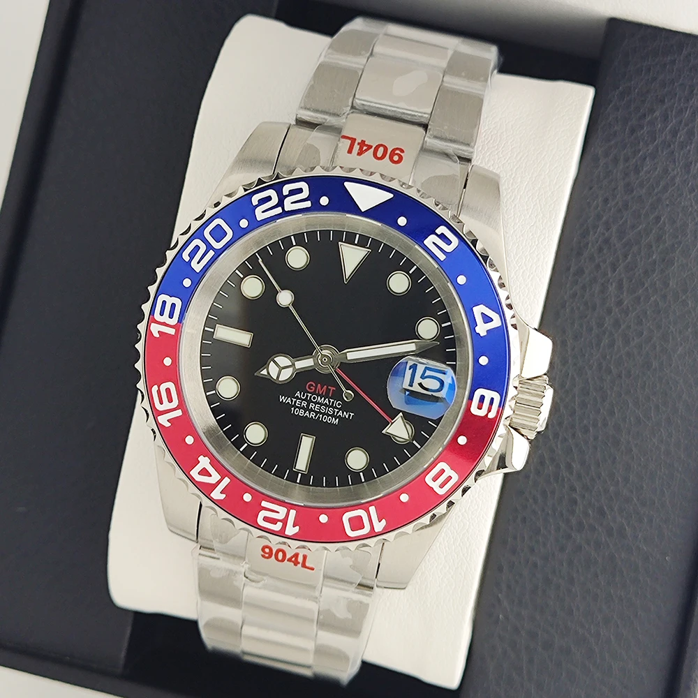GMT Watches Men's Luxury Automatic Mechanical Wristwatch Sapphire Glass 40MM Stainless Steel Waterproof Watch