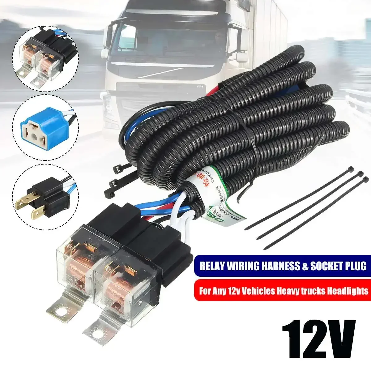 7 Inch H4 2 Headlamp Relay Wiring Relay Harness Car Light Bulb Socket Plug For Car Auto Headlight
