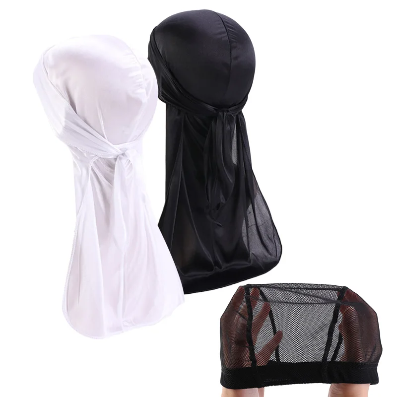 3PCS/LOT Men\'s Silky Durags Bandanas Turban hat Wigs Doo Men Satin Durag Biker Headwear Bonnet Cap Comfortable Sleeping Hat