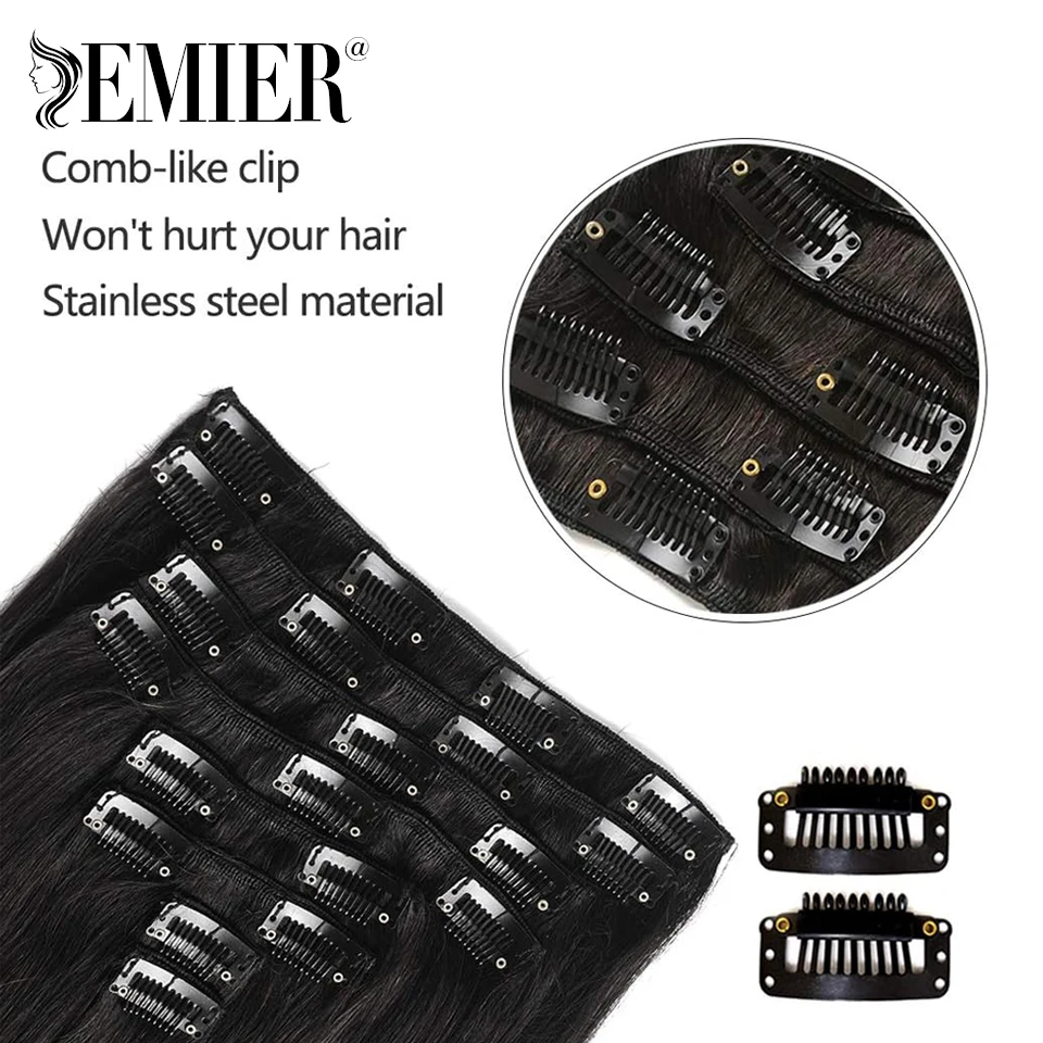 مقاطع مستقيمة في وصلات الشعر البشري البرازيلي 100% ريمي الشعر البشري 120 جرام 8 قطعة مجموعة كامل الرأس للنساء أسود بني أشقر اللون