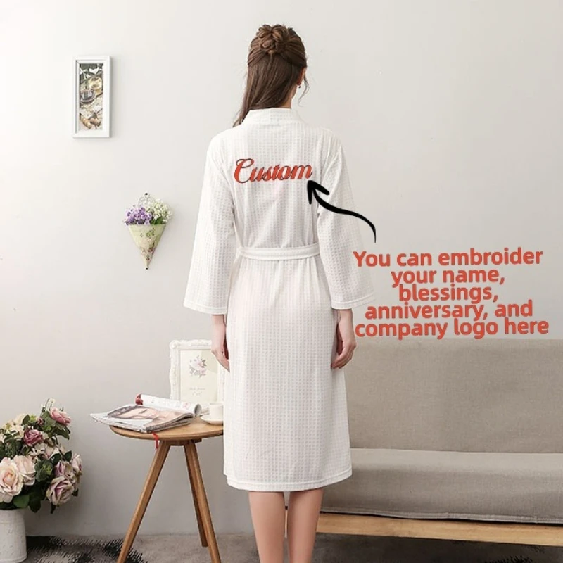 Custom Couple Bathrobe Embroidered with Names Logo Home Clothes Waffle Knit Bathrobe for Couples Hotel Spa Robe for Men Women image 4