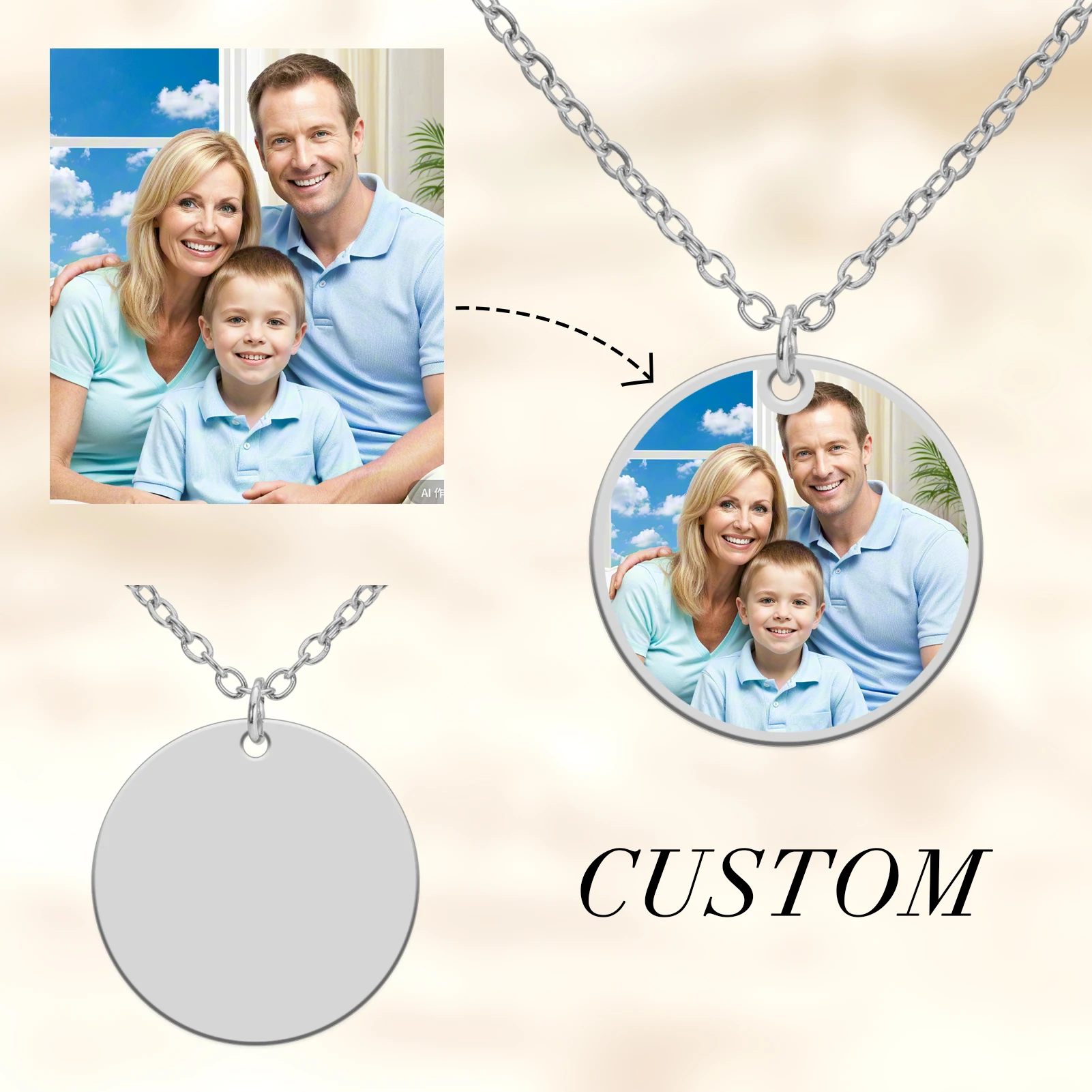 

Unift Custom Photo Pendant Necklaces For Women Men Stainless Steel Photo Personalized Custom Necklace Gift For Family Friend