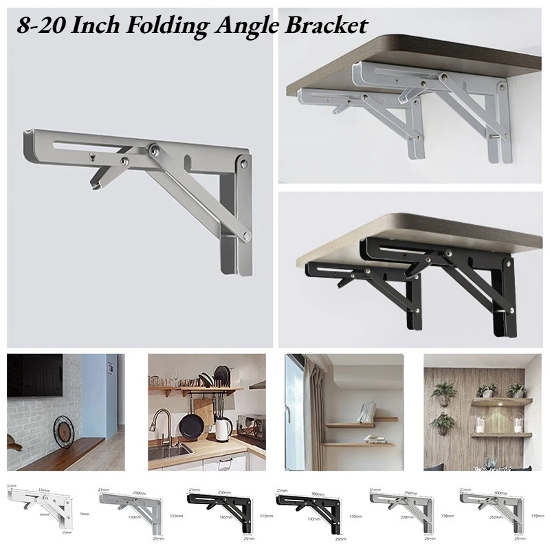 2pcs/set Stainless Steel 6-20 Inch Folding Shelf Bracket Triangle Shelf Heavy Support Adjustable Wall Mounted Bracket Hardware