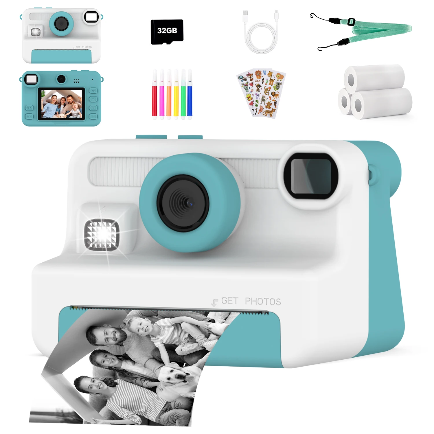 كاميرا رقمية للأطفال مع عدسة مزدوجة للصور طباعة فورية 1080P HD تسجيل فيديو 32G طابعة حرارية صغيرة هدايا عيد ميلاد للأولاد والبنات #1