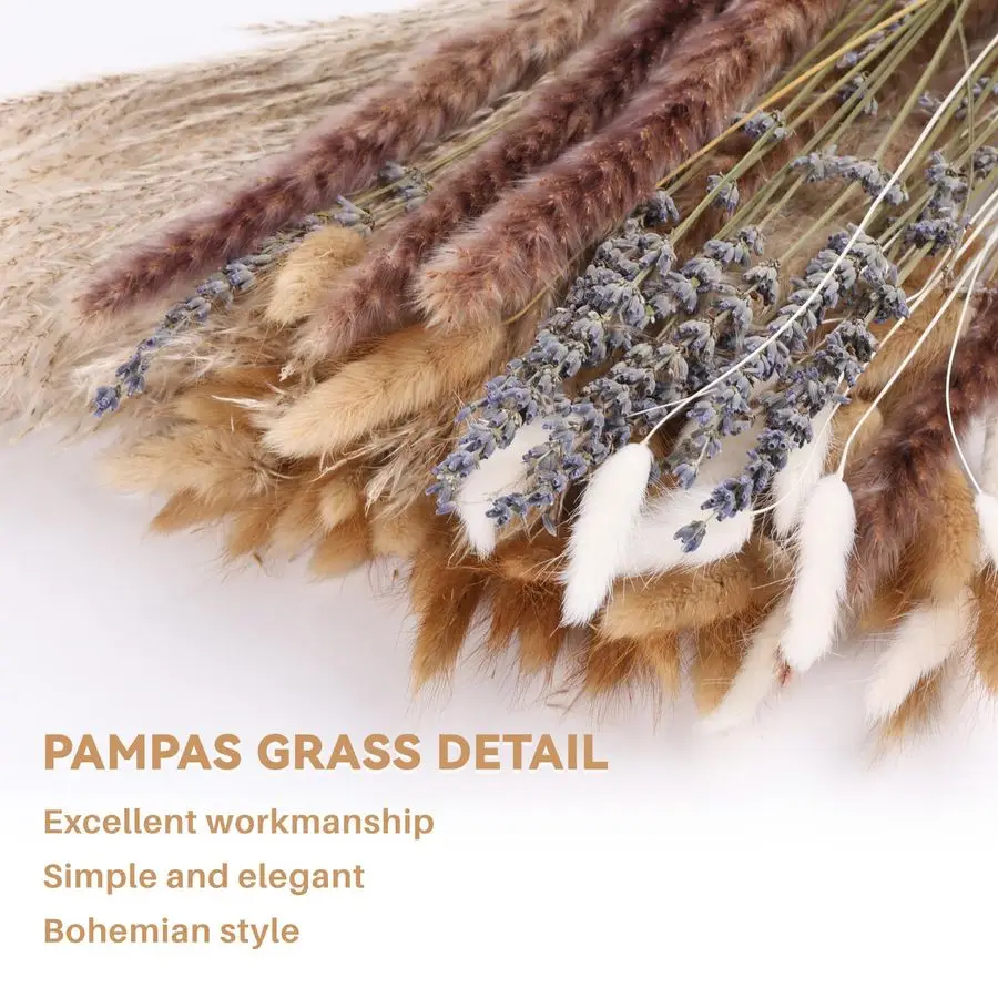 Natural Dried Pampas Grass Decor, 9 Types Dried Flowers for Vase Boho Decor for Living Room, Wedding, Party,Centerpiece Table, H