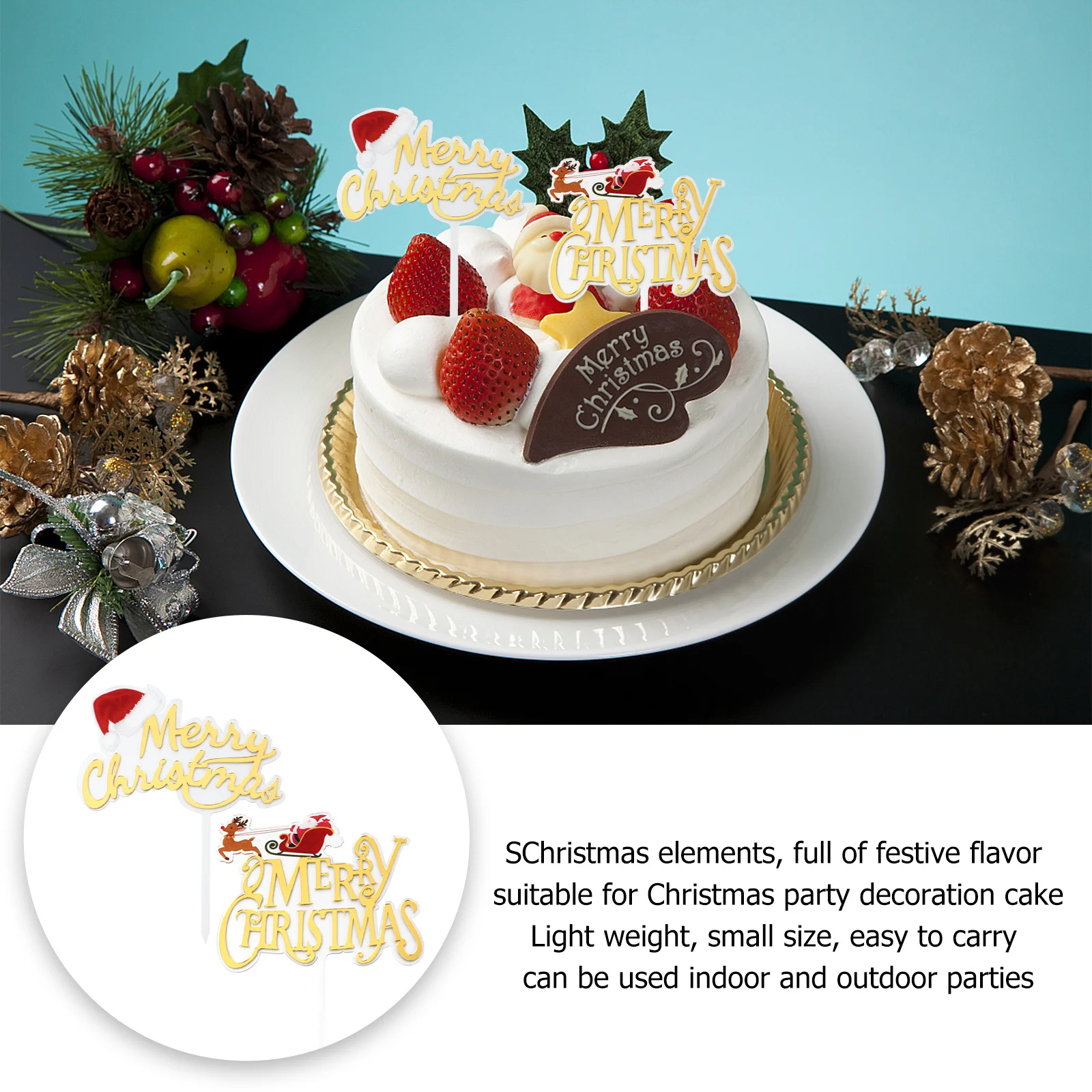 

4Pcs Christmas Hat Cake Toppers Crafted Acrylic Decorations Party Props Beautiful Festive Cake Adornments Christmas Party Props