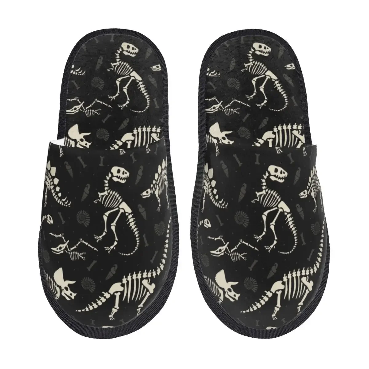 Dinosaur Fossils Memory Foam Slippers Women Comfy Warm Dino Skeleton House Slippers