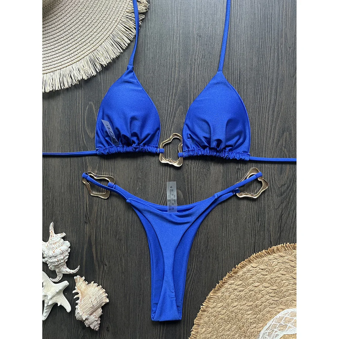 Glänzender Metallring Neckholder Mini-Tanga-Bikini Damen-Badeanzug Zweiteiliges Bikini-Set Badebekleidung Badeanzug Schwimmanzug V6438 – Detail 21