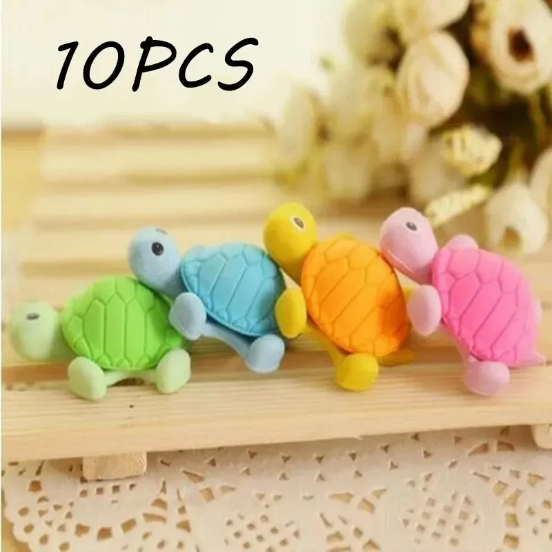 10Pcs/Set Cartoon Lovely Little Turtle Eraser Kids Colorful Stationery School Supplies Random Color  Home Decoration