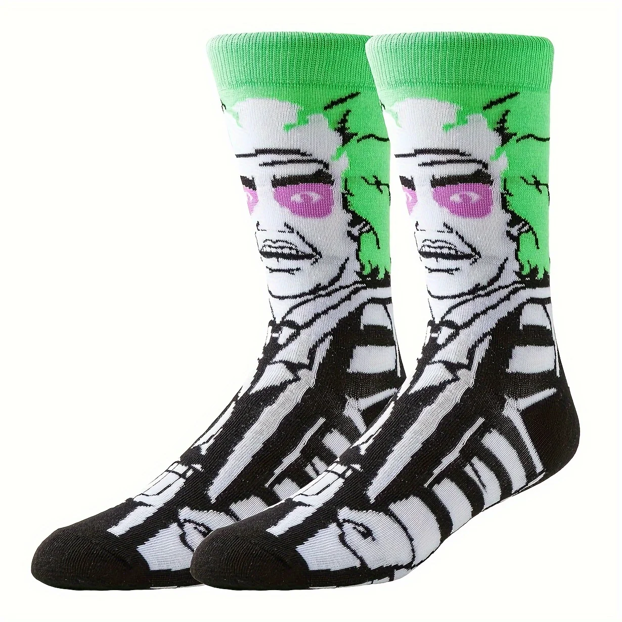 1 or 5 Pairs Unisex Cartoon Crew Socks Anime Pattern Comfortable Midi Socks Funny Horror Cute Novelty Long Tube Socks Men Women