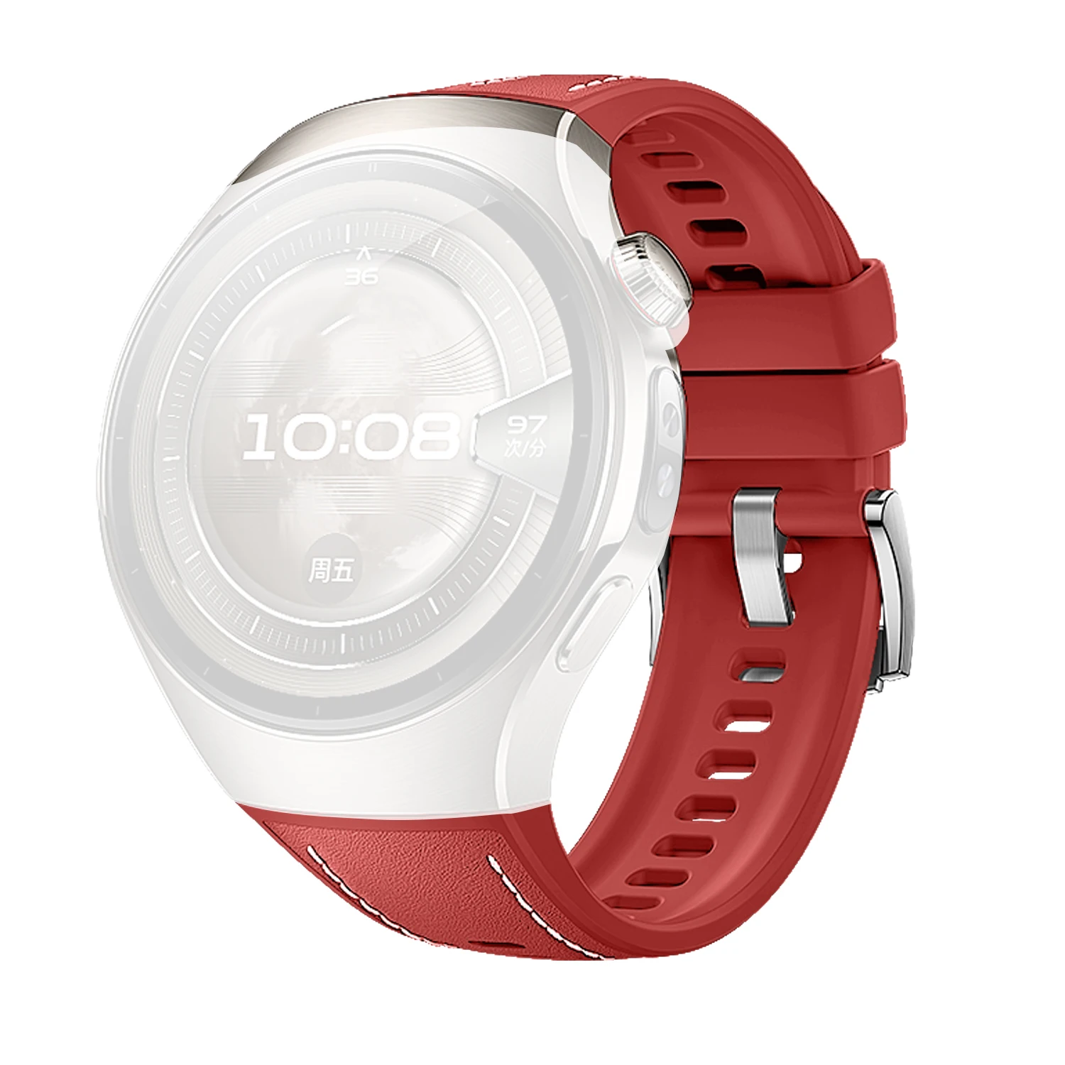 For Huawei Watch 5 42mm Watch Band Microfiber Leather Silicone Adjustable Wrist Strap - Red