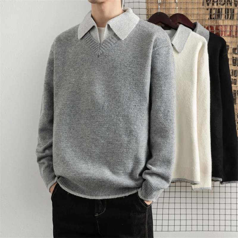 

Men's Faionable Knitted Thiened Crew Ne Base irt Casual All-Match Autumn Winter Layering Sweater Youth Polyester Blend