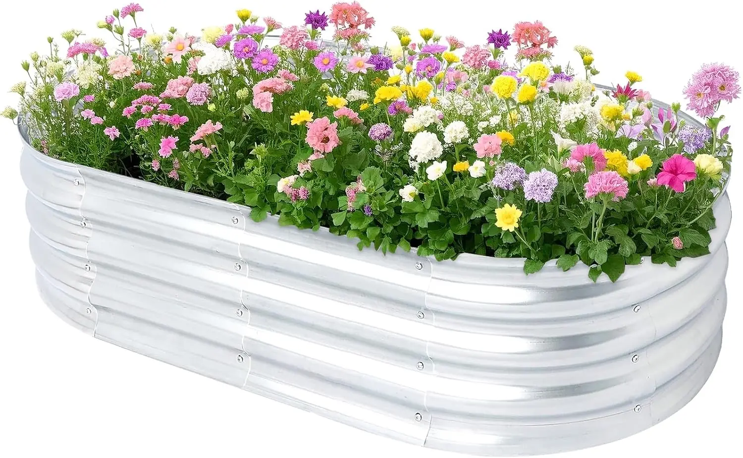 

Raised Garden Bed, Galvanized Metal Planter Box, Oval Outdoor Gardening Box for Vegetables Herbs Flowers