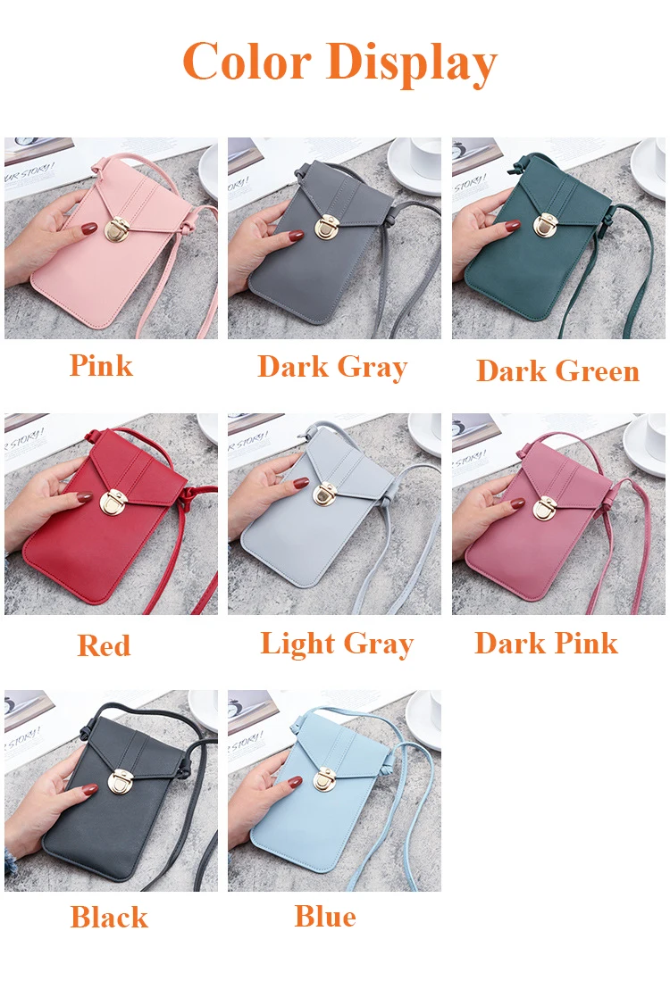 المرأة العصرية قفل زر حقيبة ساعي بو الجلود شاشة تعمل باللمس الهاتف المحفظة خمر نمط طالب مشبك محفظة نسائية للعملات المعدنية الصغيرة #6