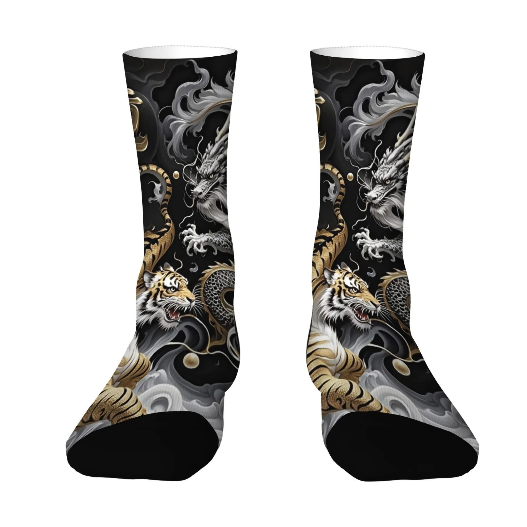 Chinese Dragon Tiger Socks Yin Yang Design Ankle Socks For Men Women Unisex Breathable Casual Athletic Socks 1 Pairs