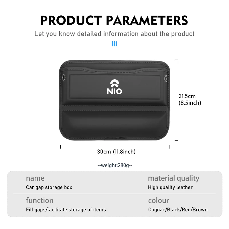 Органайзер для зазора на сиденье автомобиля, Боковая Сумка, запасное отверстие для зарядного кабеля для NIO nan