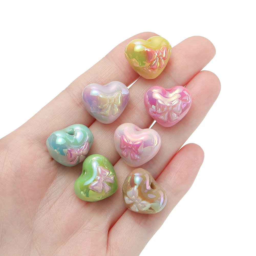 4Pcs/Lot Acrylic Two-Color Heart Beads Bow Tie Printed Loose Spacer Beads for DIY Bracelet Necklace Jewelry Making Accessories