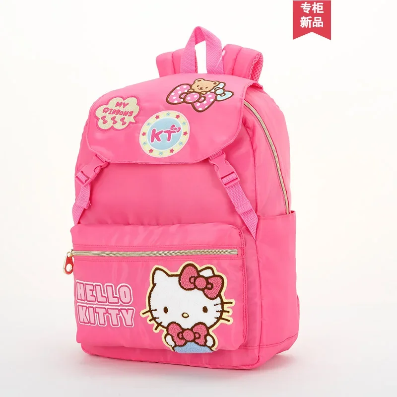 Sanrio-mochila escolar de Hello Kitty para estudiantes, mochila informal de dibujos animados, ligera, de gran capacidad, para niños