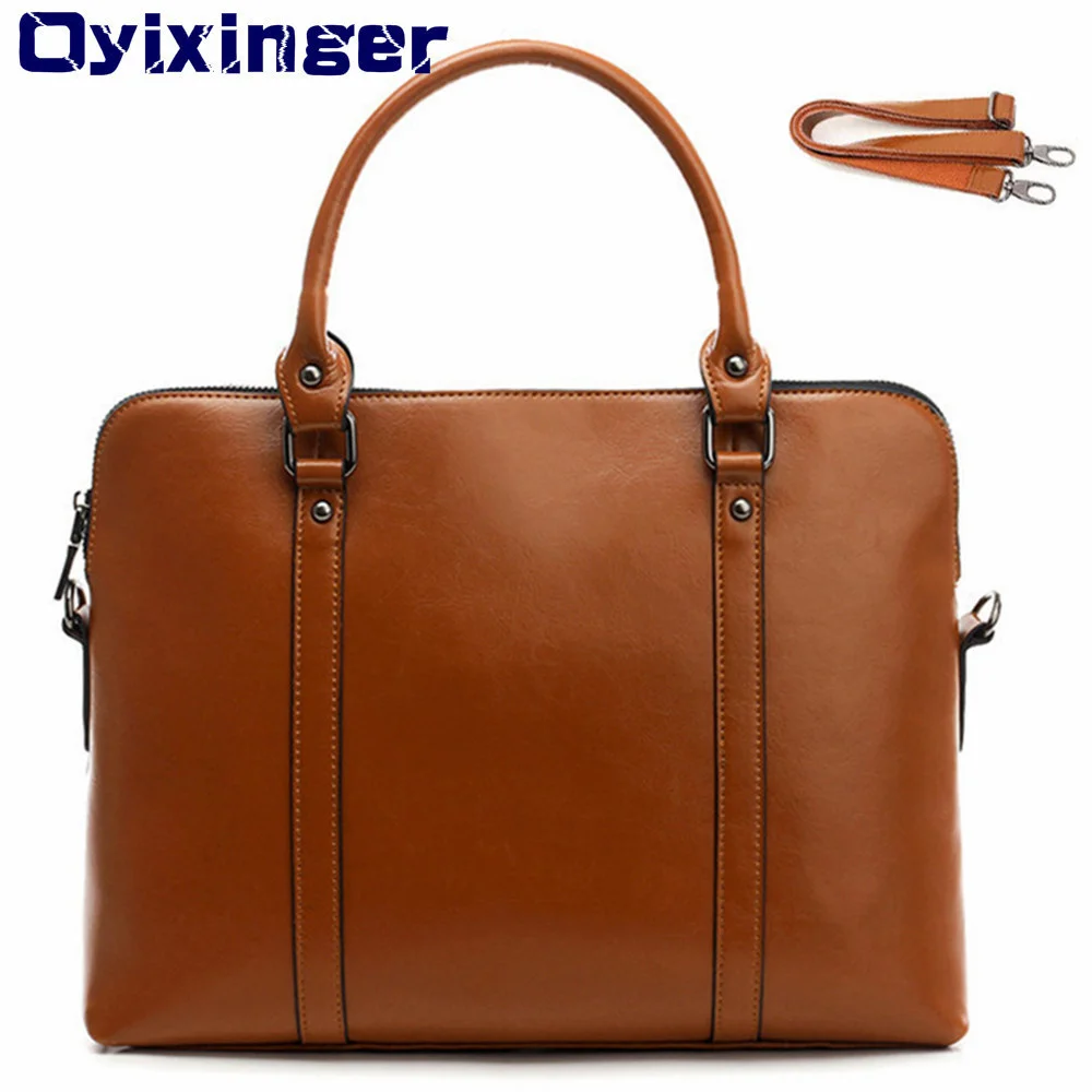 Women Genuine Leather Laptop Briefcase For Macbook HP Huawei Woman 14 Inch Notebook Computer Bag For Acer Lenovo Female Handbags