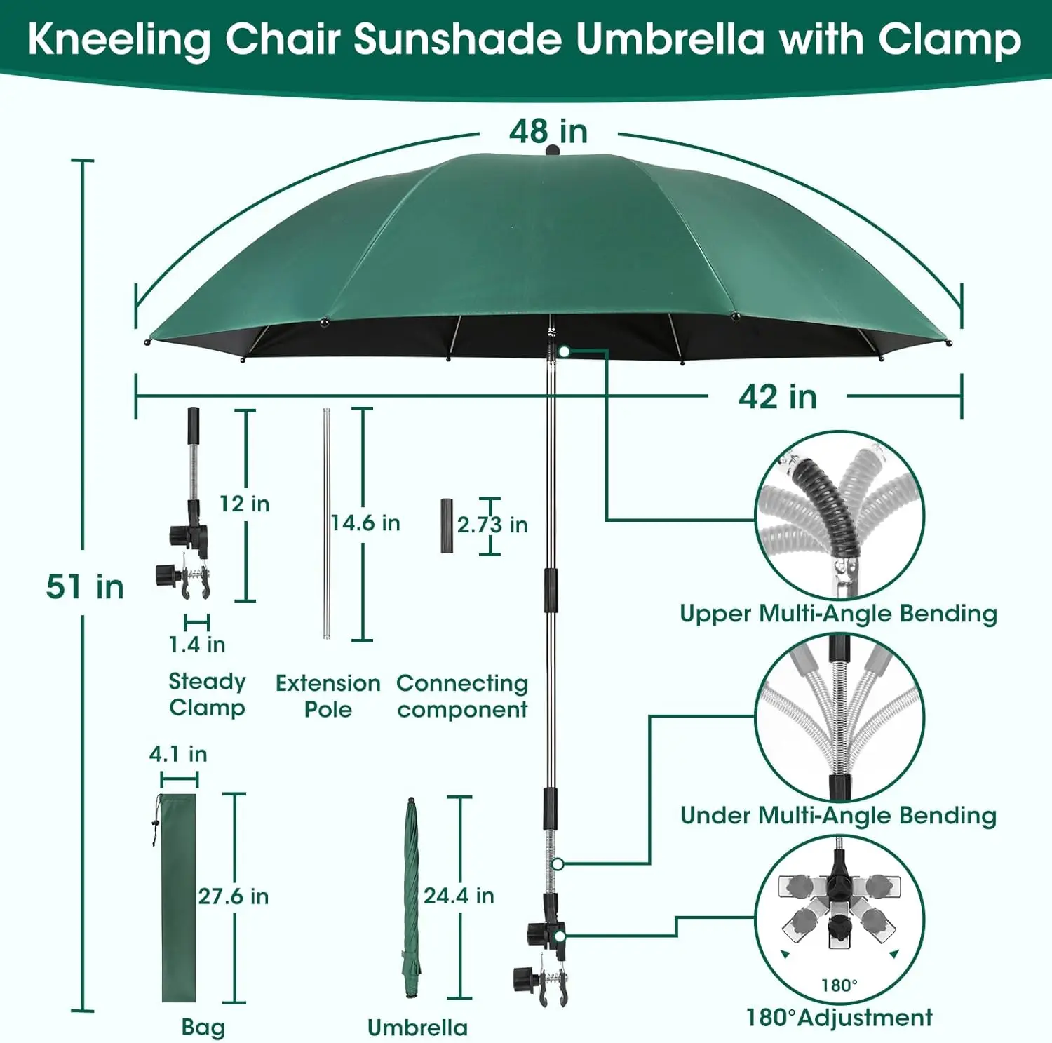 2-in-1 Garden Kneeler with Umbrella, 330lb Capacity, Tool Bag & Bottle Holder, Gardening Gift - view 2