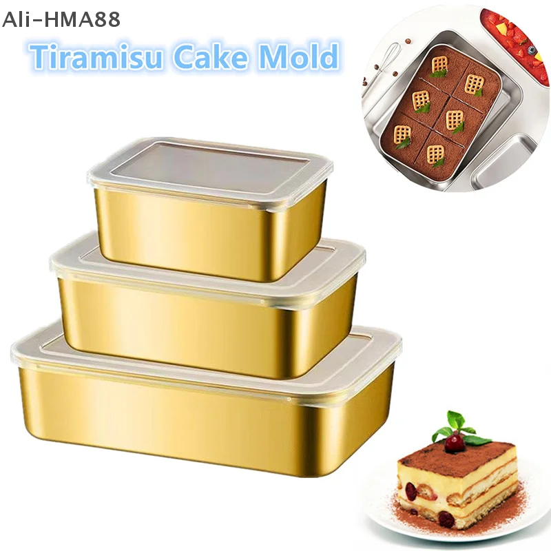 Molde de tiramisú de acero inoxidable, bandeja para pastel, contenedor para dar forma a la torta con tapa, caja de conservación de pasteles, herramientas para hornear postres en el hogar