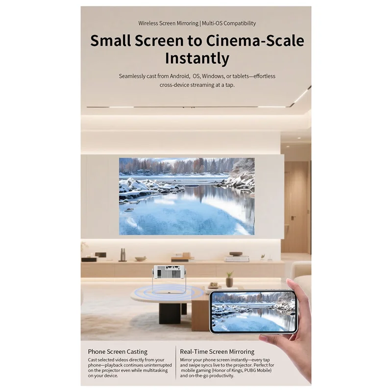 ABKQ-Ultra HD Projector Native 720P Support 4K WIFI6 Bluetooth 5.0 Android 11 Projector Auto Focus Home Theater Projector