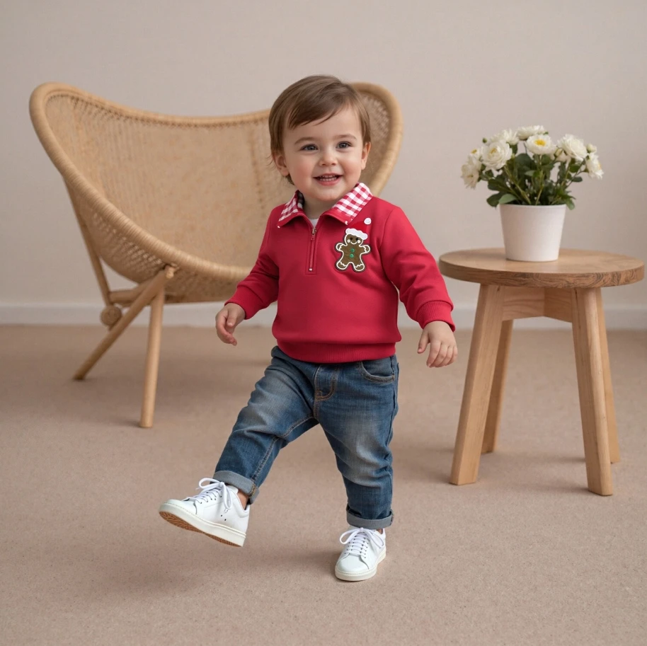 Toddler Boy Christmas Sweatshirt Tops Gingerbread Man Embroidery Long Sleeve Pullover Casual Sweatshirts Tops