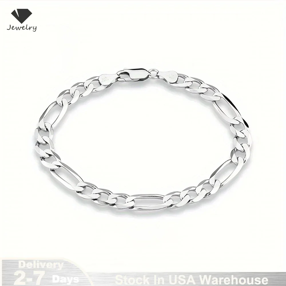 

S925 Sterling Silver Bracelet Men Sideways Figaro Jewelry Curb Cuban Bracelets HipHop Style Horse Whip Chain Gift Stock in USA