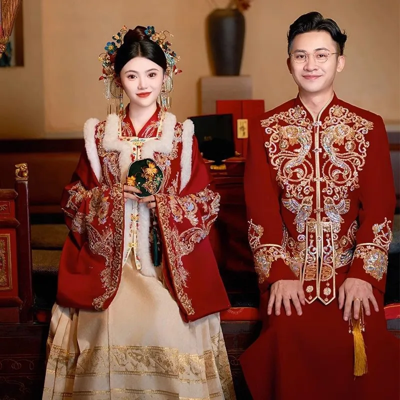 

New Chinese-style traditional Chinese style improved Han toast red dress set