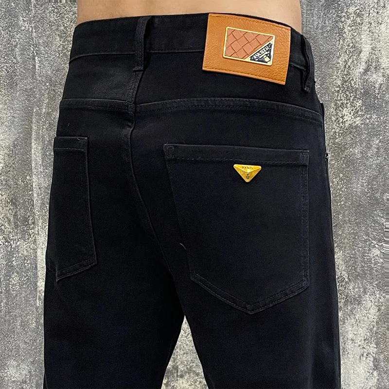 Jeans larghi da uomo europei di fascia alta di lusso leggero nero versatile moda casual pantaloni da uomo pantaloni da uomo