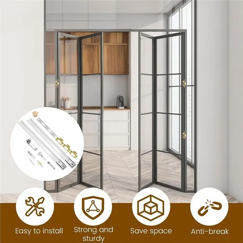 [NEWA64Z!】 Complete Heavy-Duty Carbon Steel Track Bifold Door Hardware Kit-Steel Track Included, Wooden Knob& Hinges(30 Inch)