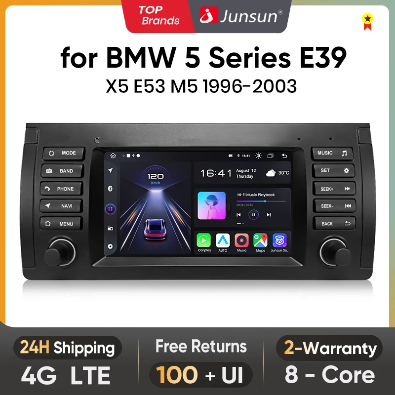 Junsun Android 12 Carplay Radio for BMW 5 Series E39 X5 E53 M5 1996-2003 Car Multimedia Android Auto 2din DVD autoradio