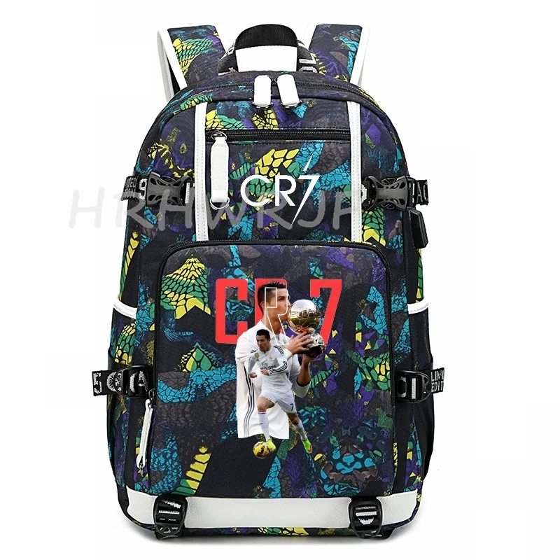 Camouflage CR7 Backpack USB High School Girls Boy School Bag For Teens Simple Multi Pockets Travel Capacity Men Hikking Backpack