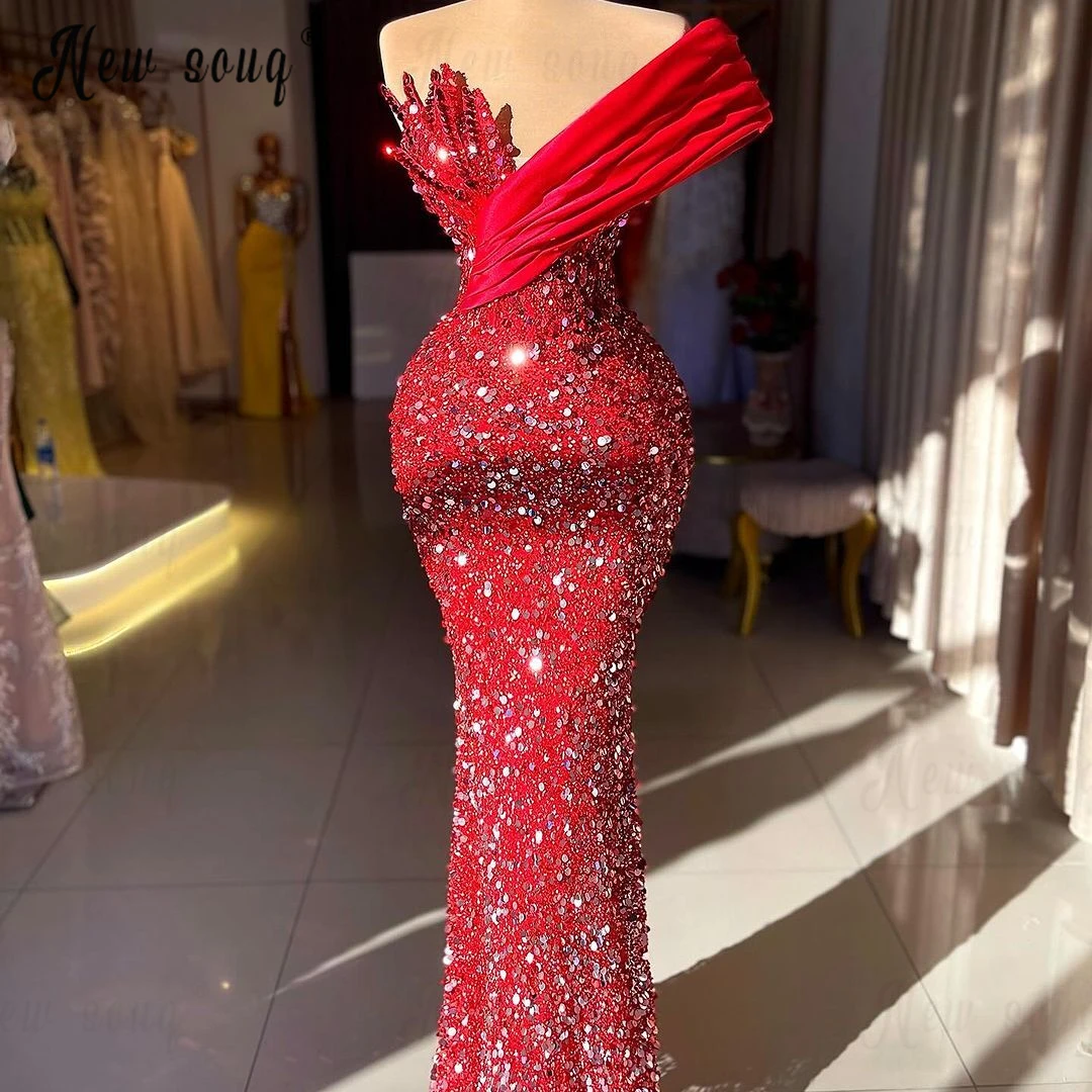 Unique Design Red Prom Dresses Dubai Prom Dresses Sparkly Sequins Formal Evening Dress Wedding Party Gowns Vestido De Noiva