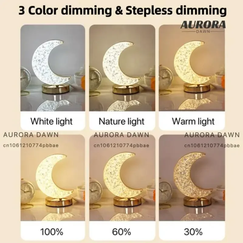 Bedroom Crystal Touch Dimming Night Light Girls Room Home Decor Aesthetics USB Bedside LED Ambient Table 3D Moon Lamp