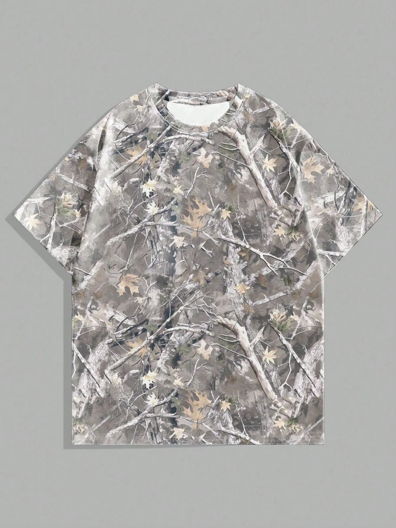 New Camouflage Oversized Short-Sleeve Shirt Men's Fashion Crew Neck Shirt Maple Leaf Print T-Shirt Unisex Fishing Pullover