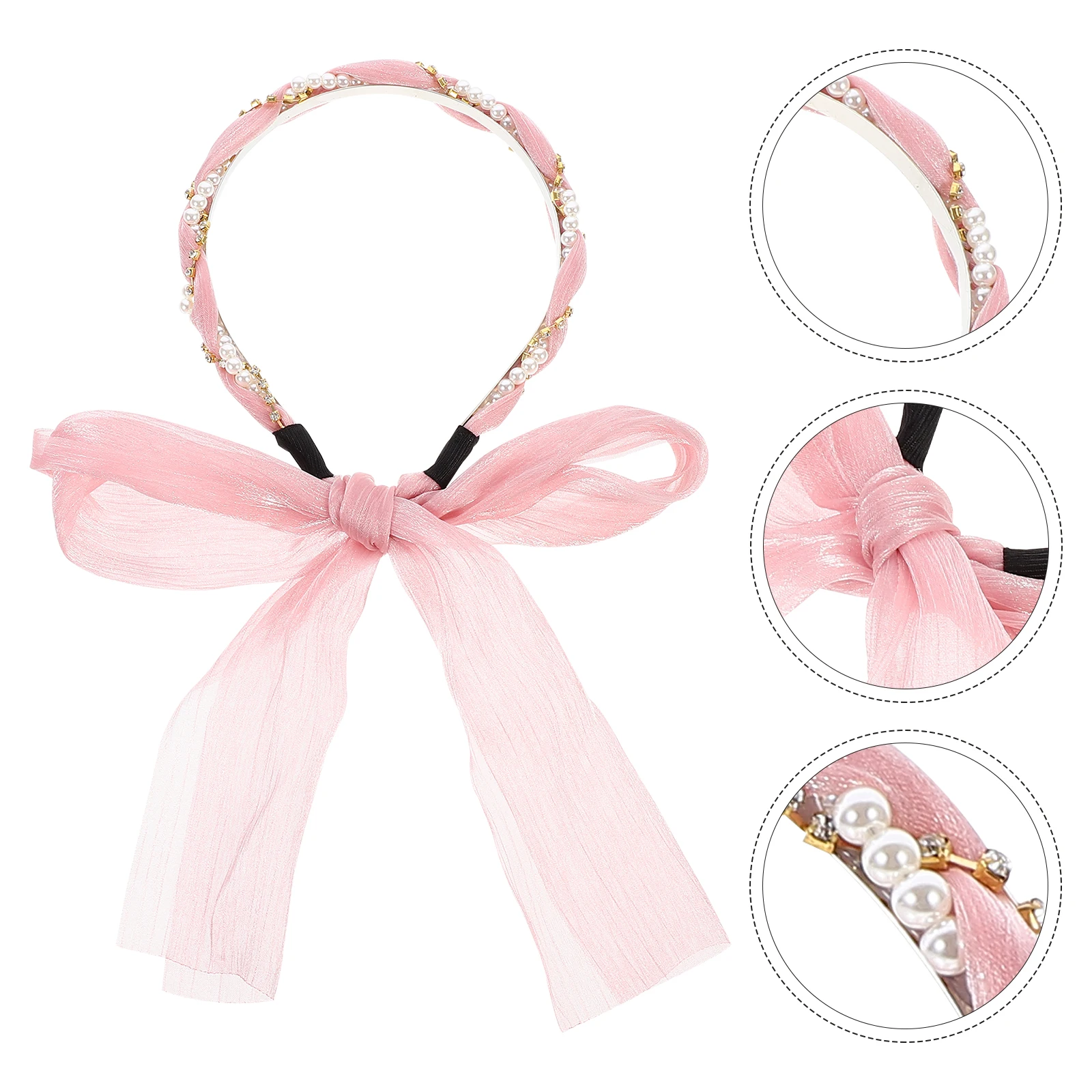 

1pc Soft Bow Headband Face Washing Hairband Elastic Makeup Head Wrap for Girls Women Pearl Decor Adorable Daily Use