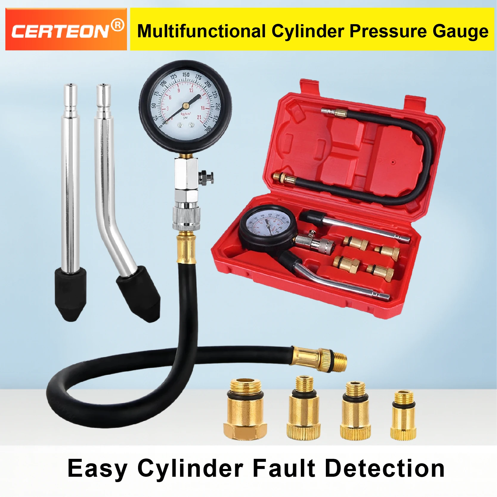Cylinder Pressure Gauge Tester 20kg M12 M14 Thread Compression Gauge for Engine Auto Repair Kit Motorcycle