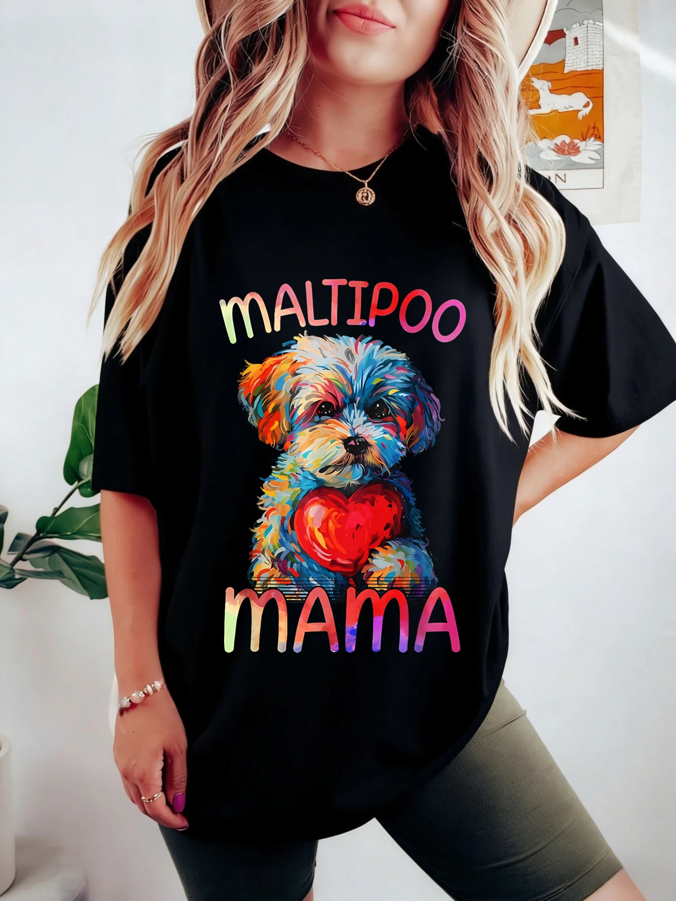 

Women Graphic T Shirt Maltipoo Mama Cute Printed Cotton Loose Fit Short Sleeve Casual Summer Tshirt Gift for Her