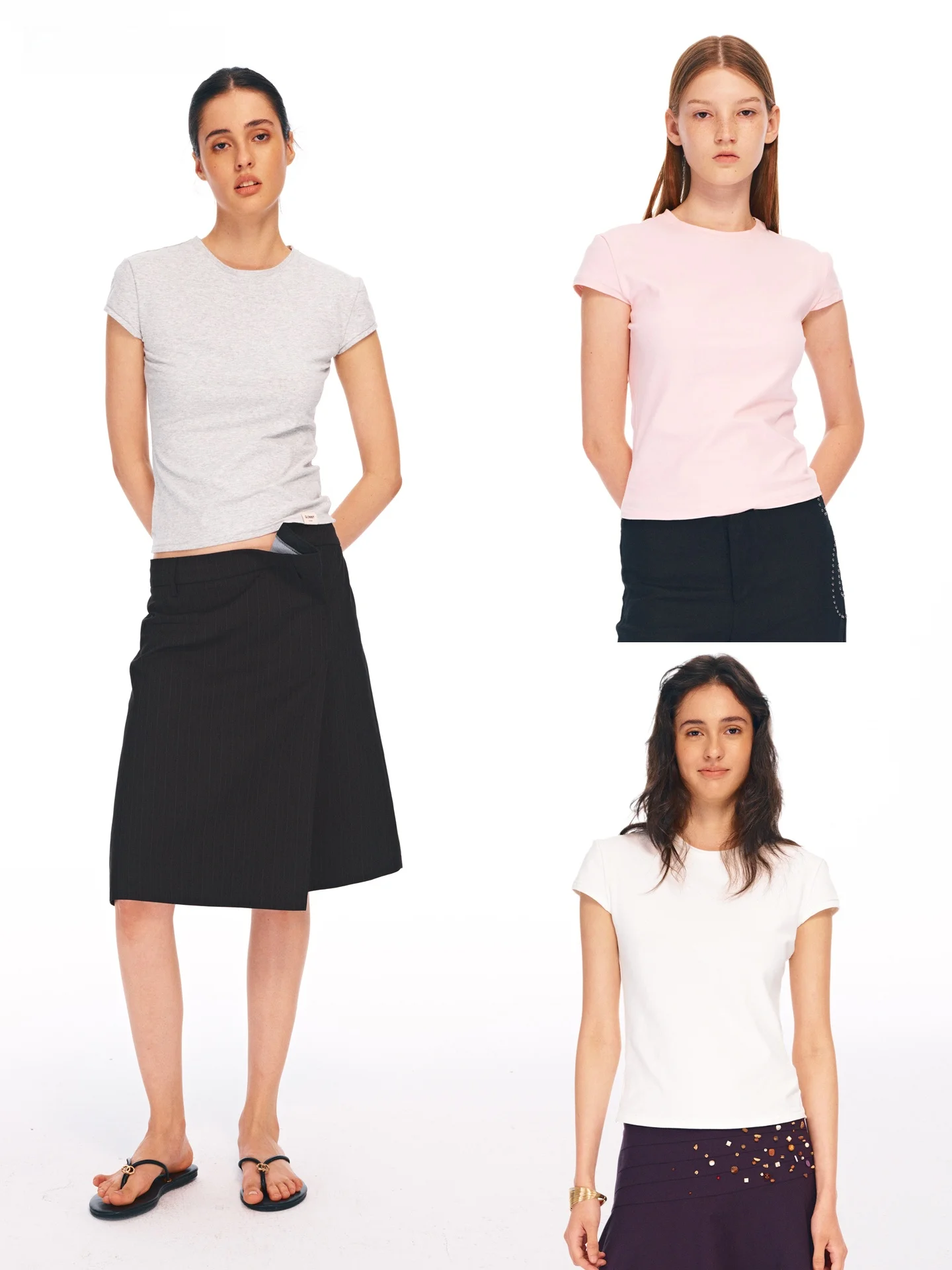 AHNKANK Summer New Soft Slim Fit round Neck Short Sleeve T-Shirt Women Basic  Color Shoulder Length Wings Sleeve Top