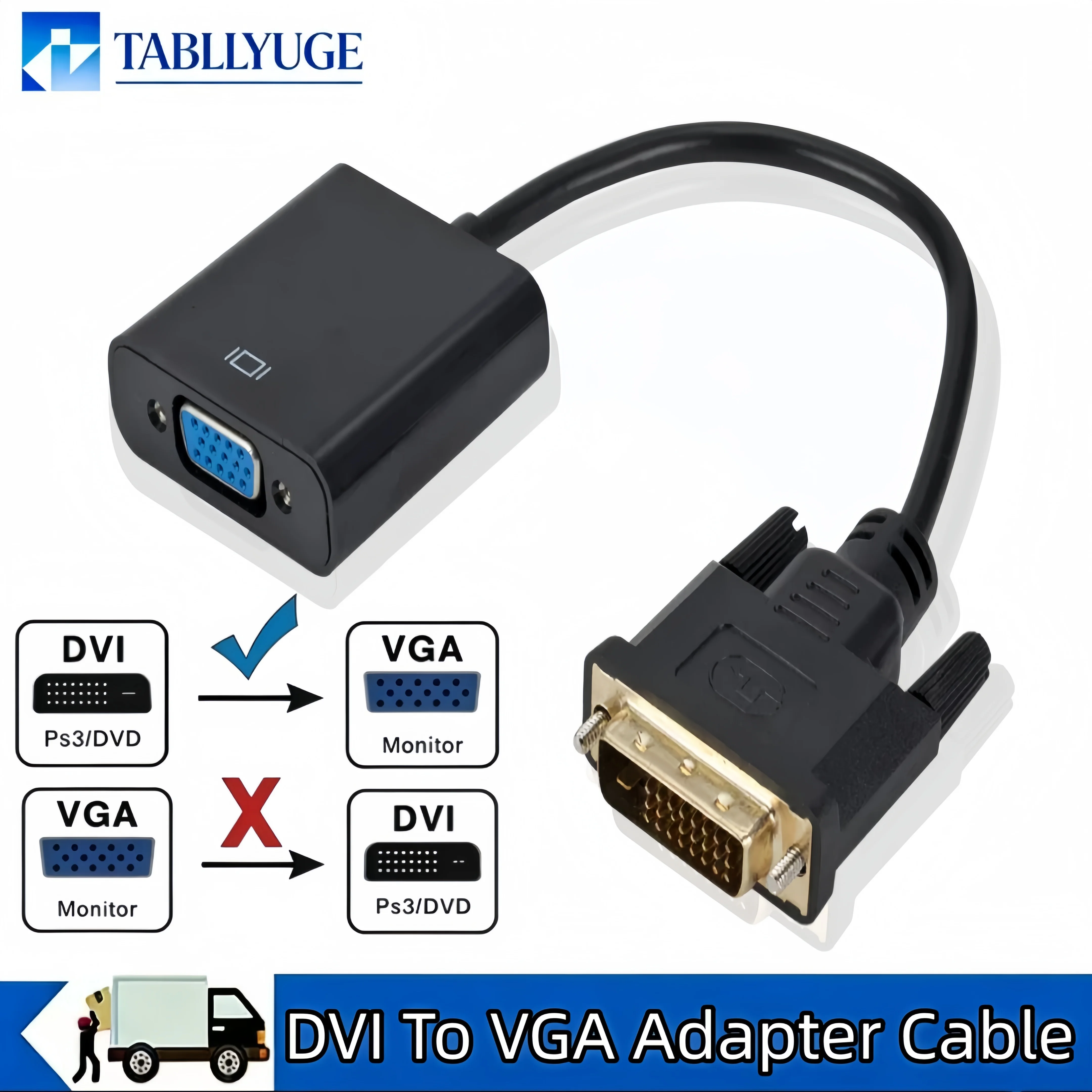 1080P DVI to VGA Adapter DVI-D Male to VGA Female Adapter 24+1 25 Pin to 15 Pin Cable Converter Suitable for PC Monitor