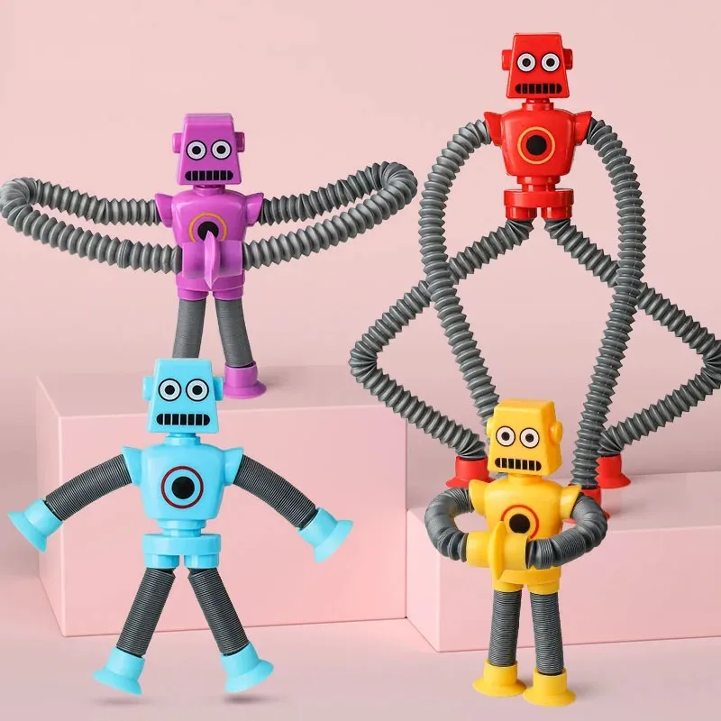 Children Suction Cup Toys Popular Anti-stress Telescopic Giraffe and Robot Hand Fidget Toys Bellows Squeeze Toy for Boy Girl