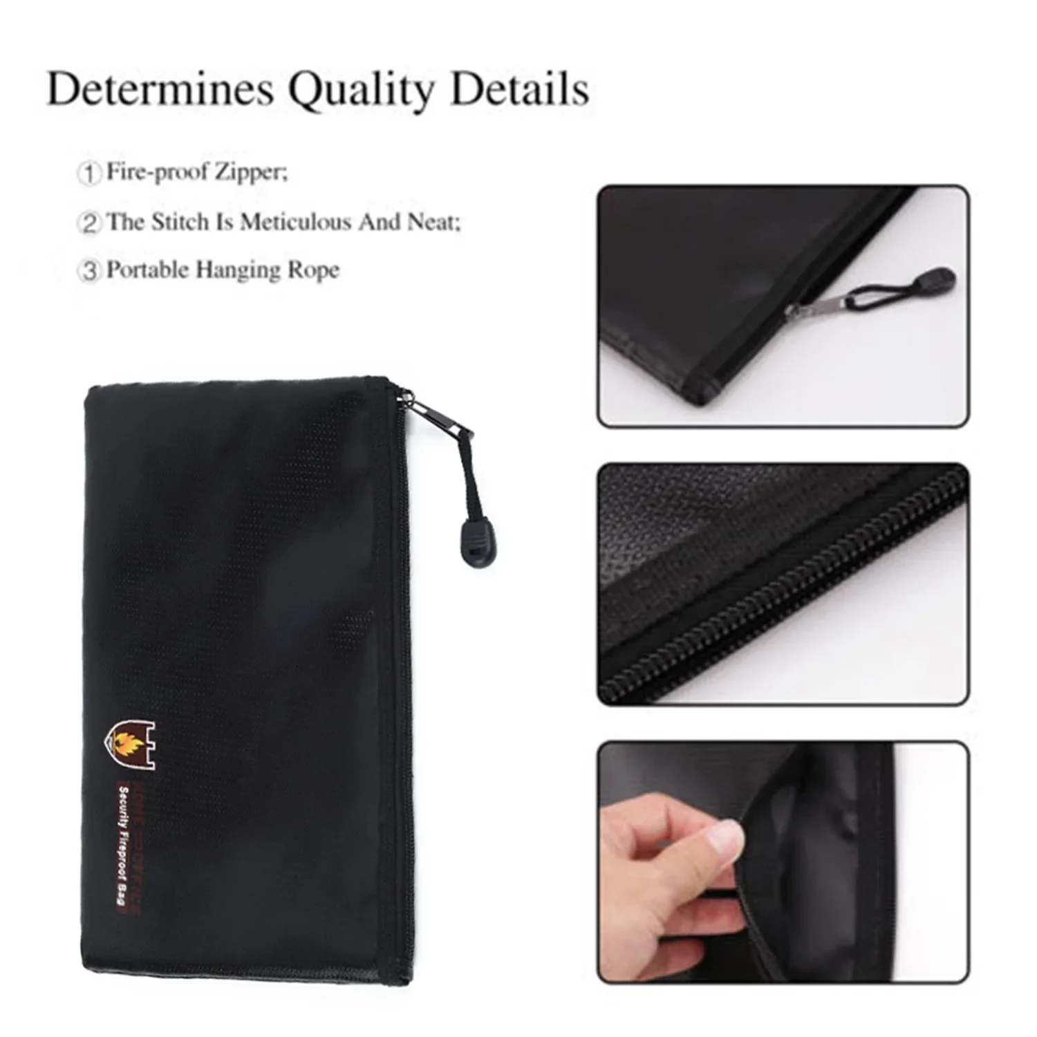 Document Bag Fire Resistant Protection Storage Bag With Zipper Closure Silica Glass Fabric Fireproof Pouch Money Files Safety