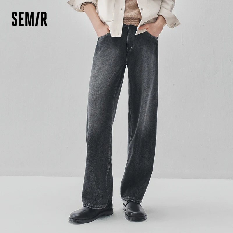 Semir Men Denim Jeans Fleece Lined Loose Fit Straight Leg Vintage Style 2026 New Winter Daily Wear Urban Casual Style