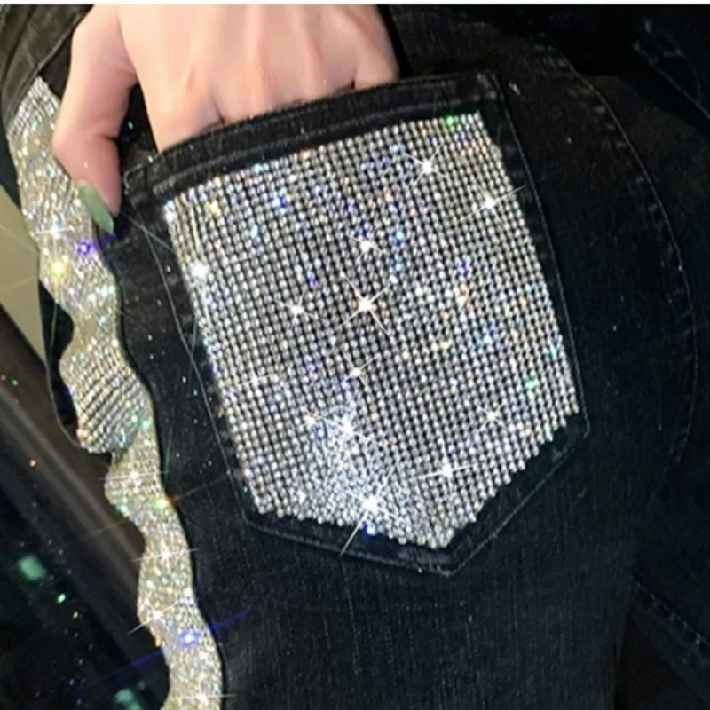 Luxury Rhinestone Patches Jean Applique Clothing Print Bling Crystal Pocket Sticker Rhinestone Transfer Motif DIY Decoration