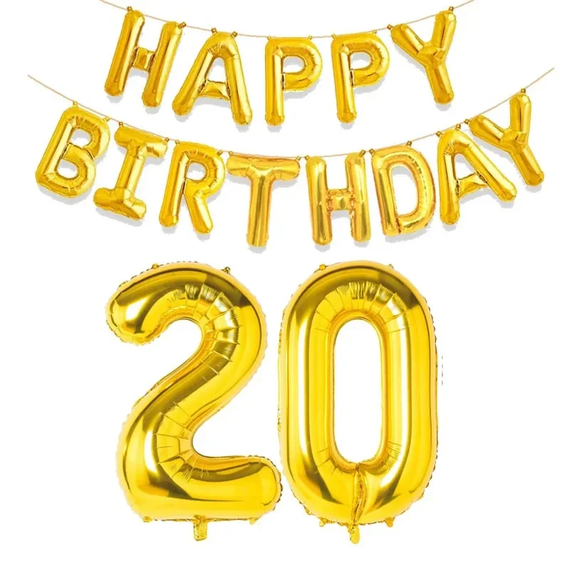15 Stück goldene alles Gute zum Geburtstag mit Zahlen-Folienballons für Kinder und Erwachsene, Party-Dekoration, Junge, Mädchen, 10, 18, 20, 25, 30, 35, 40, 50, 60 Jahre alt – Detail 13