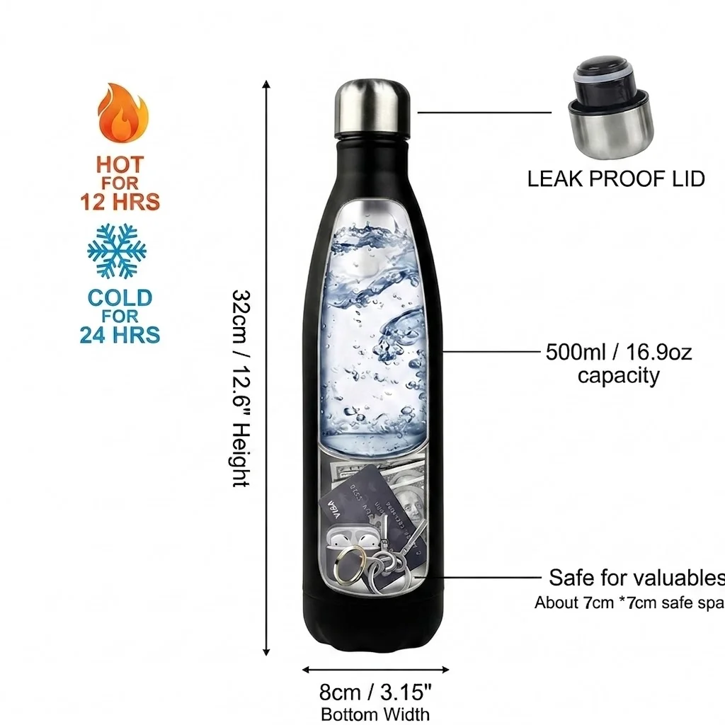 Upgraded 750ml Diversion Water Bottle Hidden Safe Secret Compartment for Cash Keys Pills Portable Travel Gym Anti-theft Bottle view 2