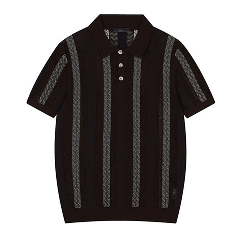 2026 Spring Summer New Casual Polo Shirt Men Daily Leisure Short Sleeve Knit Pullover Tops Mens Vintage Striped Polo Shirts