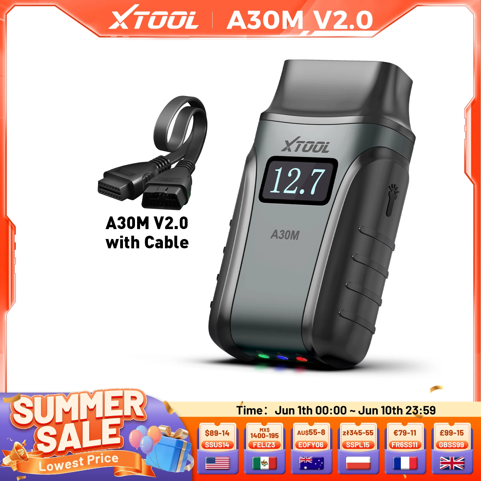 

XTOOL A30M V2.0 Kit Full System Diagnostic Tool Bidirectional OBD2 Scanner Auto Scan with 26+Resets FCA CAN Lifetime Free Update